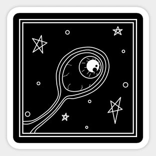 Psychedelic Space Eyeball Line Art White Sticker